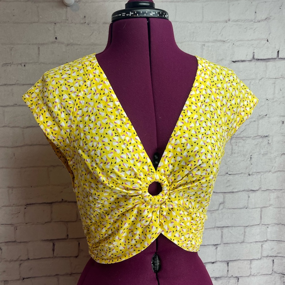 Free People Size Small Yellow Havana Honey Crop Top Linen Blend